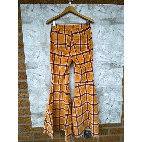 FREE PEOPLE Plaid Float On Flare Corduroy Pants size 28 - Picture 7 of 12